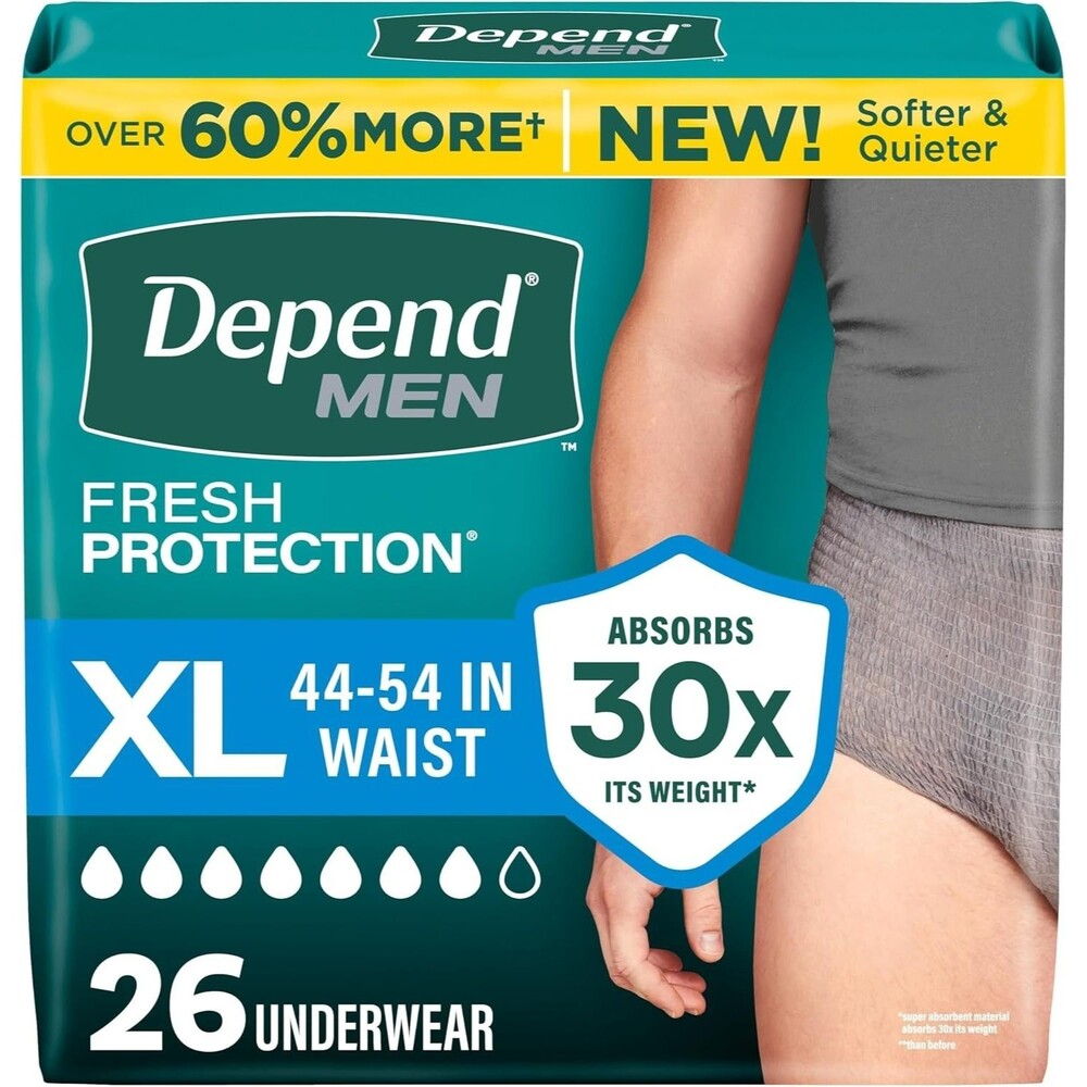 26-Ct Depend Fresh Protection Adult Diapers X-LARGE Incontinence Underwear Grey